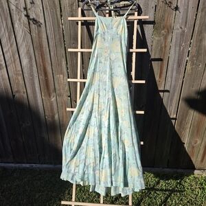 BIBA London Fashion 60s/70s Green Floral Halter Maxi Cotton Dress Small